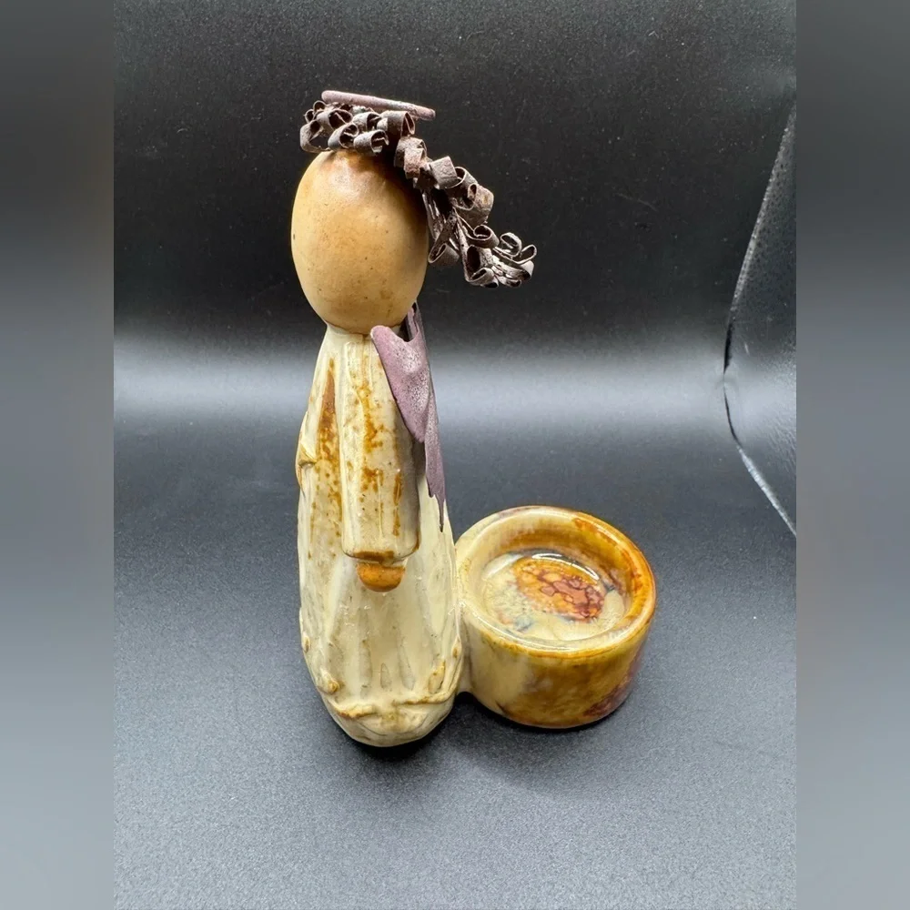 Ceramic Country Guardian Angel Votive Primitive Candle Holder